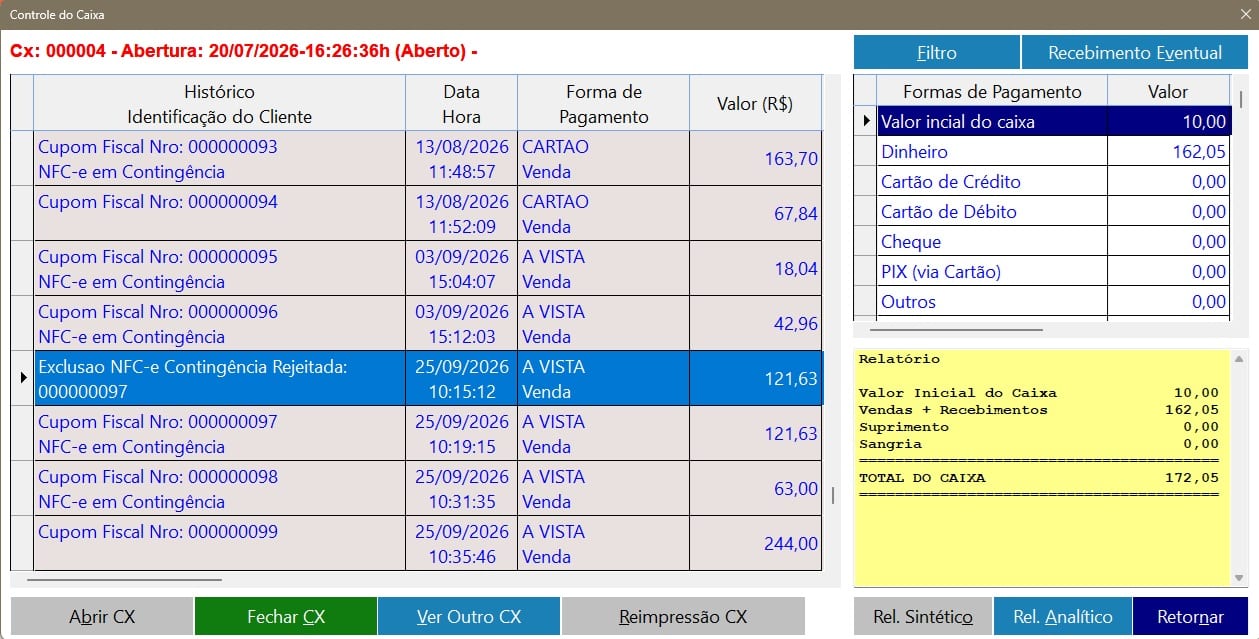 Controle do caixa no ECFMax