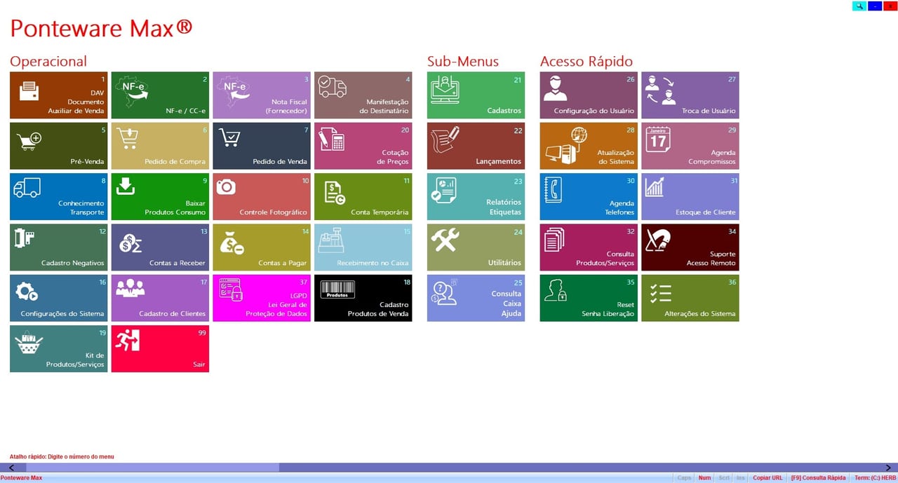 Menu principal do Ponteware Max